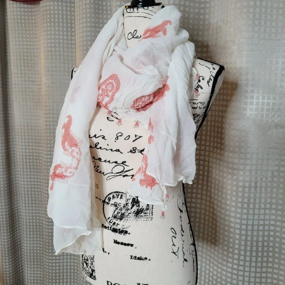 Turtle Beach Designs White Scarf with Beads accent on Trim